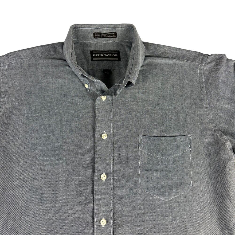 David Taylor Dress Shirt Men 16 34/35 Gray Long Sleeve Button Down Preppy Office